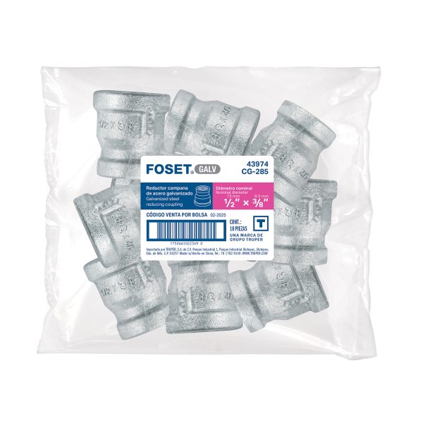 43974 - Reducción campana acero galvanizado 1/2x3/8', FOSET