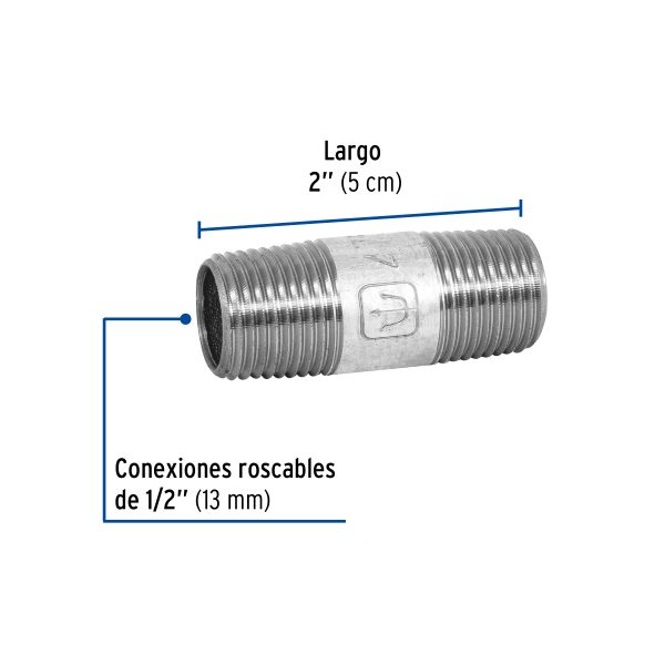 47516 - Niple de acero galvanizado 1/2' x 2', Foset
