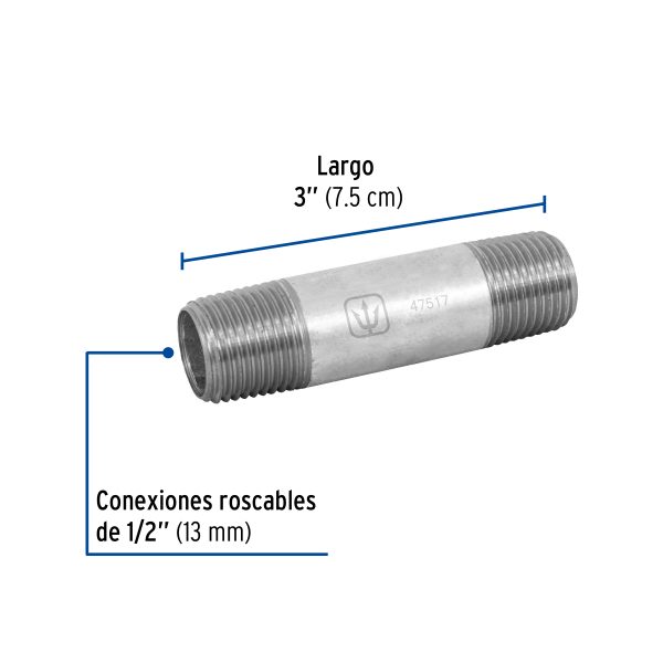 47517 - Niple de acero galvanizado 1/2' x 3', Foset
