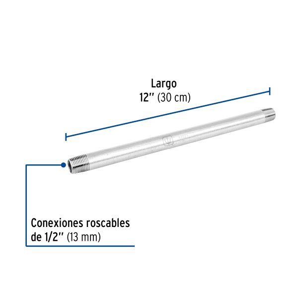 47521 - Niple de acero galvanizado 1/2' x 12', Foset