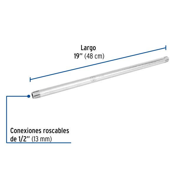 47522 - Niple de acero galvanizado 1/2' x 19', Foset