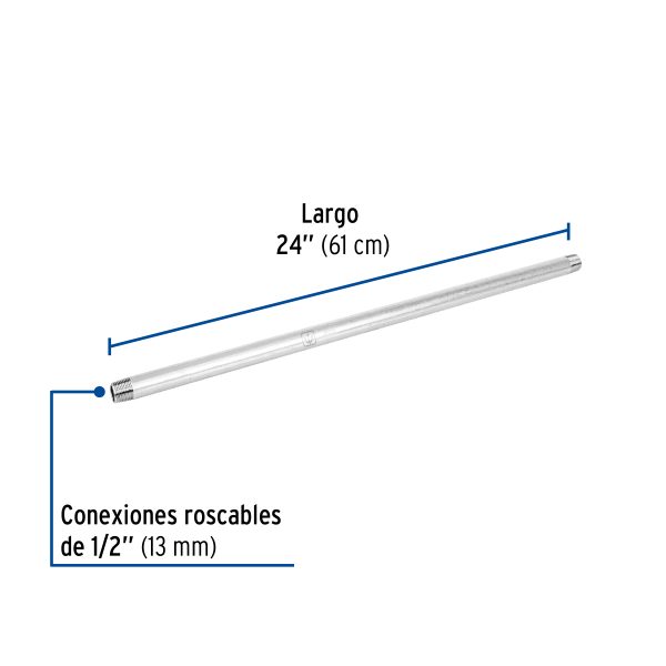 47523 - Niple de acero galvanizado 1/2' x 24', Foset