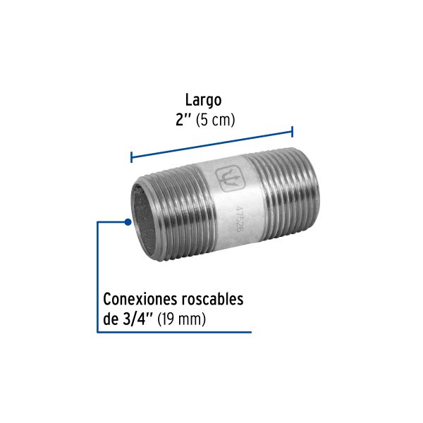 47526 - Niple de acero galvanizado 3/4' x 2', Foset