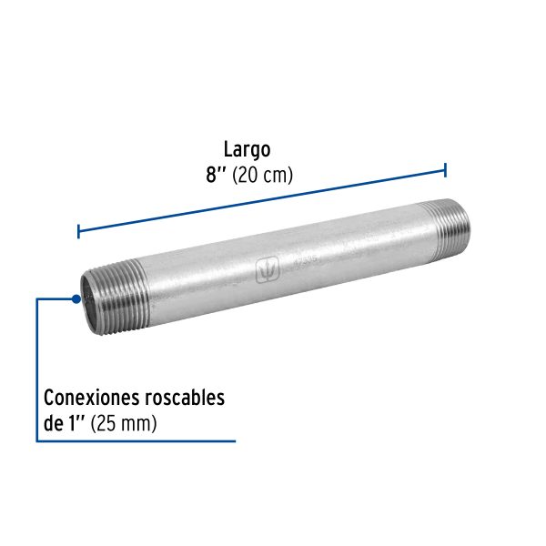 47535 - Niple de acero galvanizado 1' x 8', Foset