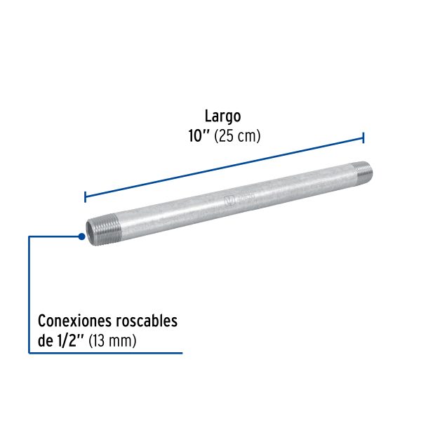 48820 - Niple de acero galvanizado 1/2 x 10', Foset