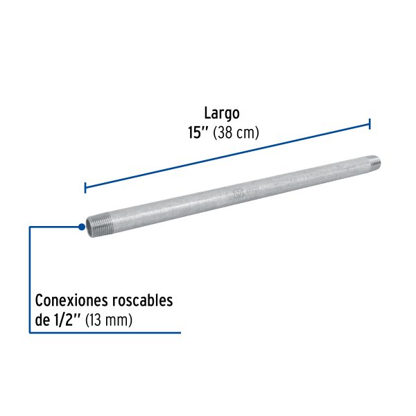 48821 - Niple de acero galvanizado 1/2 x 15', Foset