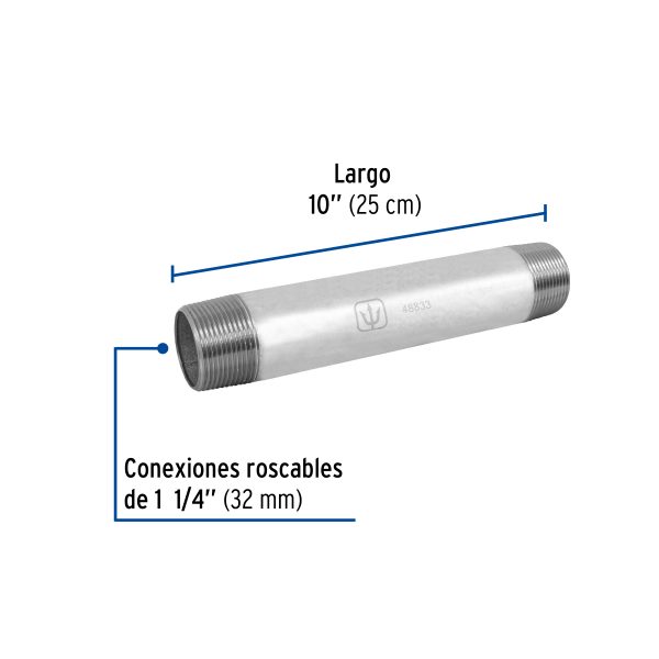 48833 - Niple de acero galvanizado 1-1/4 x 10', Foset