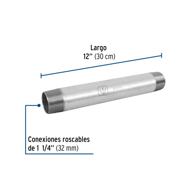 48834 - Niple de acero galvanizado 1-1/4 x 12', Foset