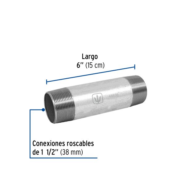 48838 - Niple de acero galvanizado 1-1/2 x 6', Foset