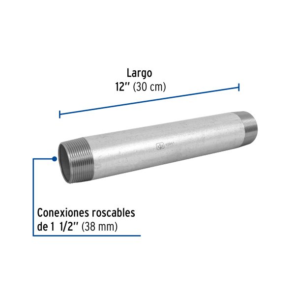 48841 - Niple de acero galvanizado 1-1/2 x 12', Foset