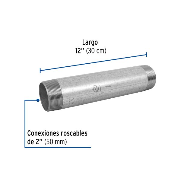 48847 - Niple de acero galvanizado 2 x 12', Foset