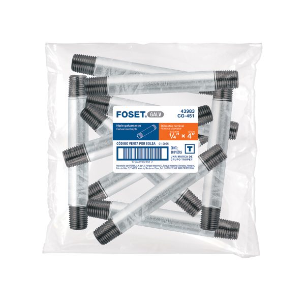 43983 - Niple de acero galvanizado 1/4' x 4', Foset