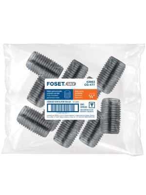 43963 - Niple de acero galvanizado 1/4' cuerda corrida, FOSET