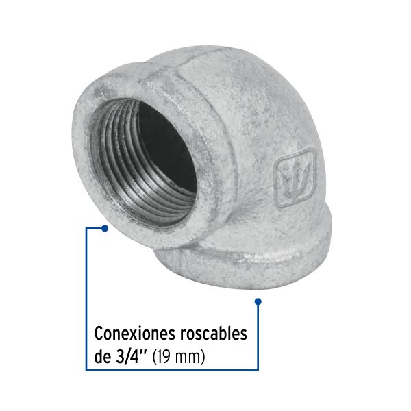 47558 - Codo 90° acero galvanizado de 3/4', Foset