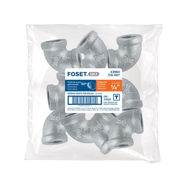43964 - Codo 90° acero galvanizado de 1/4', FOSET