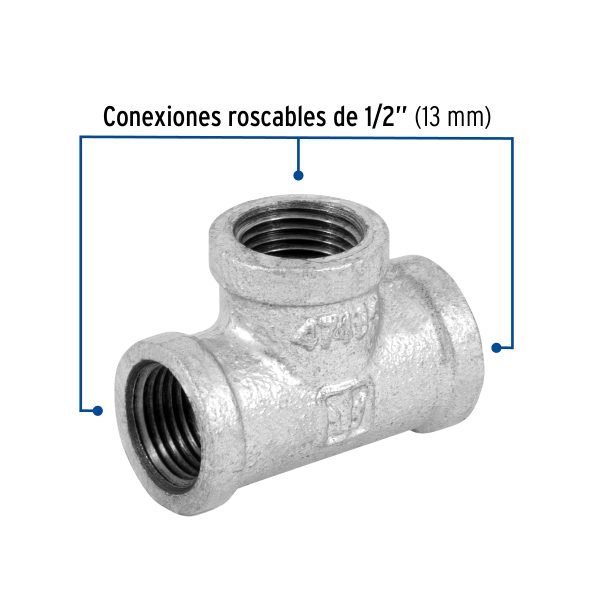 47485 - Tee sencilla 1/2' acero galvanizado, Foset