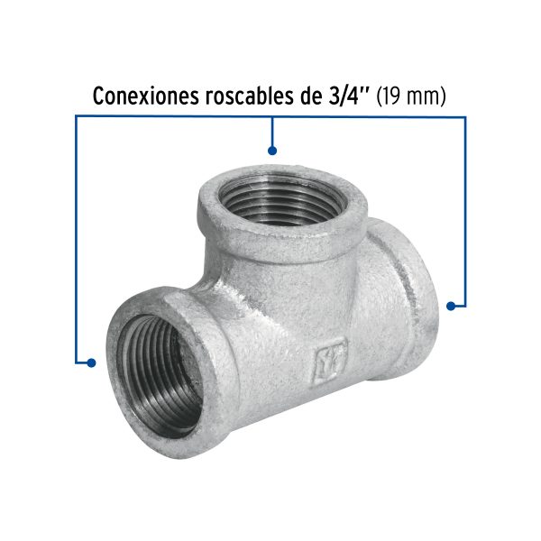 47486 - Tee sencilla 3/4' acero galvanizado, Foset