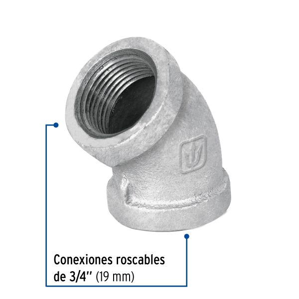 47540 - Codo 45° acero galvanizado de 3/4', Foset