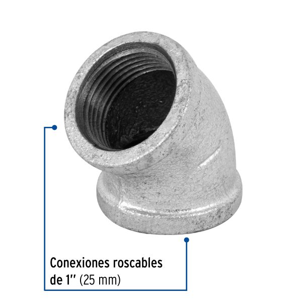 47541 - Codo 45° acero galvanizado de 1', Foset