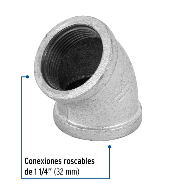 48752 - Codo 45° acero galvanizado de 1-1/4', Foset