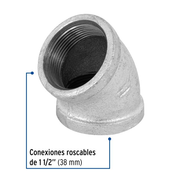 48753 - Codo 45° acero galvanizado de 1-1/2', Foset