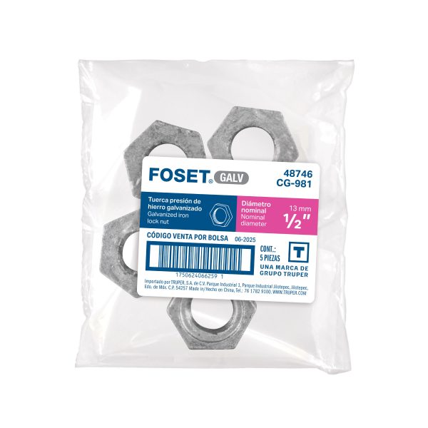 48746 - Tuerca de presión 1/2' acero galvanizado, Foset