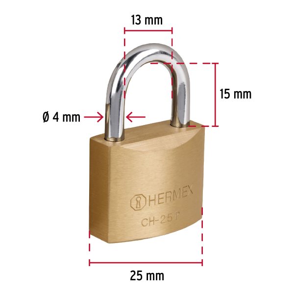 22528 - Candado de hierro color latón 25 mm, corto, caja, BASIC