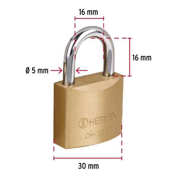 23522 - Candado de hierro color latón 30 mm, corto, caja, BASIC