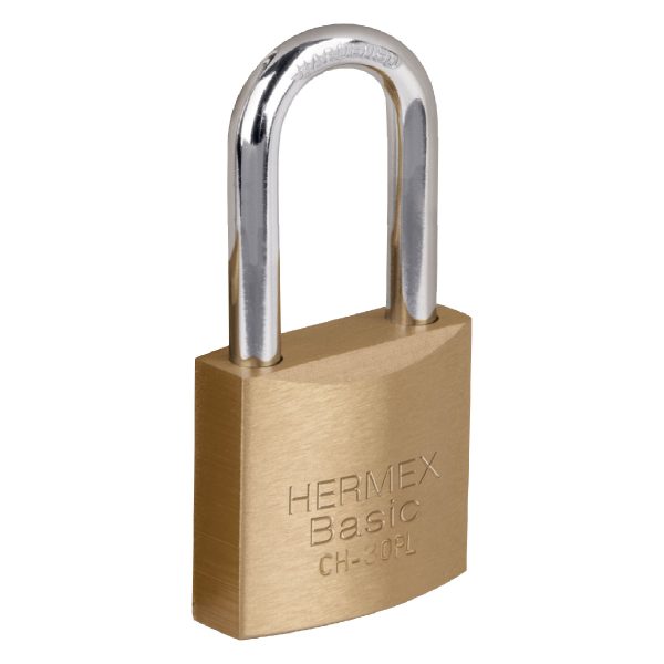 27070 - Candado de hierro color latón 30 mm, largo, caja, BASIC