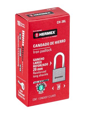 CH-38LE1.jpg 43323 - Candado de hierro 38 mm gancho largo en caja, HERMEX