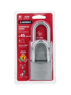 43330 - Blíster con 2 candados de hierro de 45mm con gancho largo