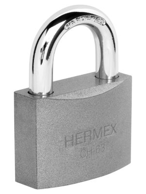 43801 - Candado de hierro 63 mm gancho corto en caja, HERMEX