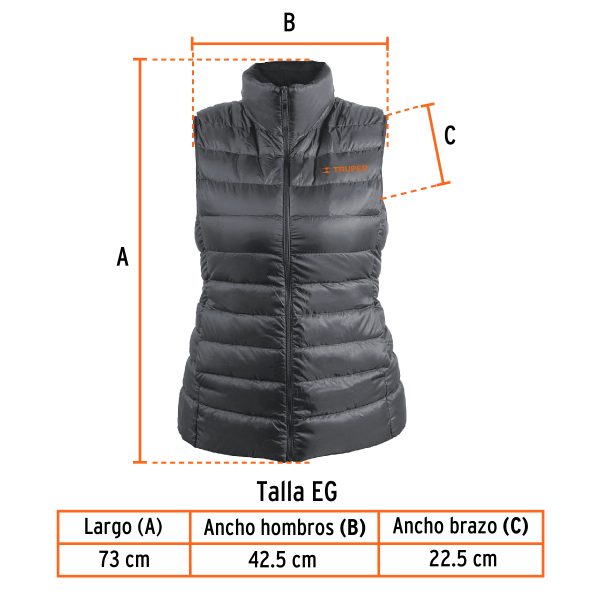 65008 - Chaleco de plumas ligero para mujer, gris, EG, TRUPER