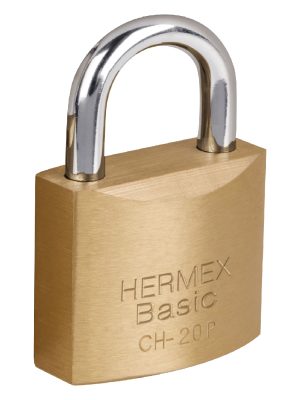 22527 - Candado de hierro color latón 20 mm, corto, blíster, BASIC
