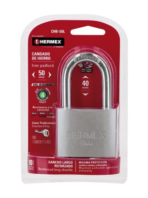 CHB-50LE1.jpg 43328 - Candado de hierro 50 mm gancho largo en blíster, HERMEX
