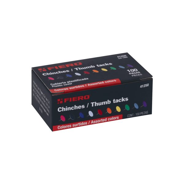 41250 - Caja con 100 chinches en 10 colores surtidos, Fiero