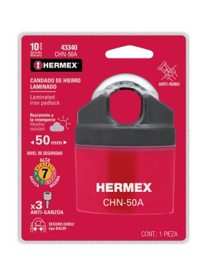 43340 - Candado de hierro 50 mm gancho protegido, llave anti-ganzúa