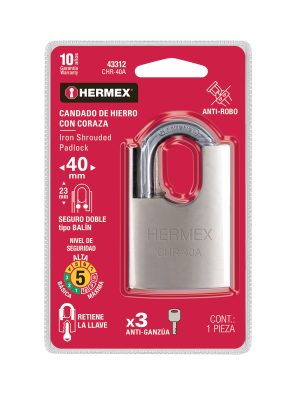 CHR-40AE1.jpg 43312 - Candado de hierro 40 mm con coraza, llave anti-ganzúa