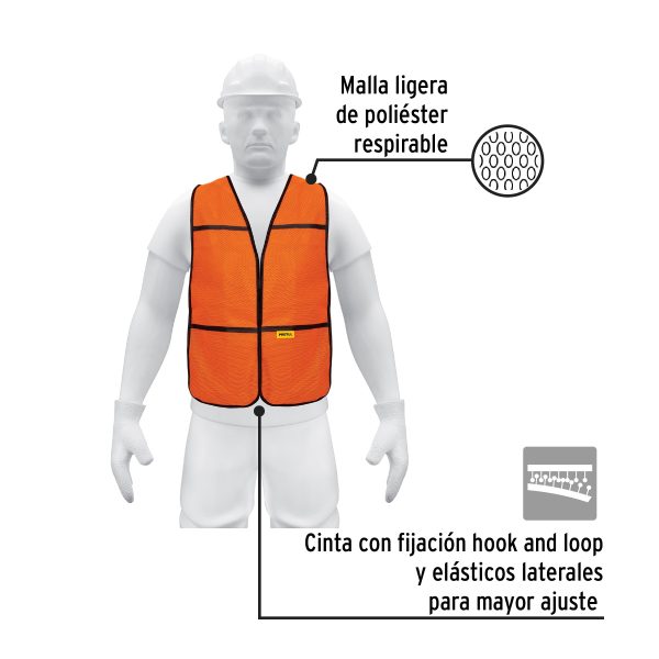 21023 - Chaleco de seguridad, uso de día, naranja, Pretul