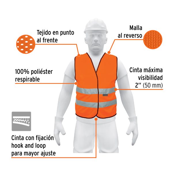 14426 - Chaleco de seguridad naranja con cintas de alta visibilidad