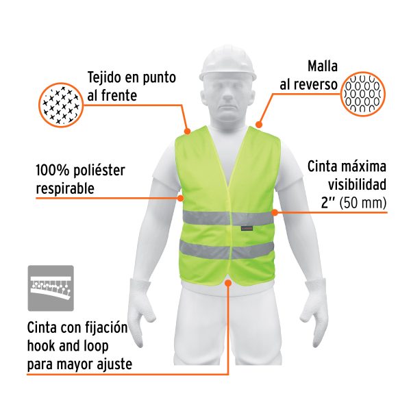 14425 - Chaleco de seguridad verde con cintas de alta visibilidad