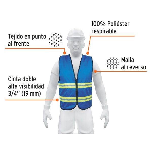 15416 - Chaleco de seguridad azul alta visibilidad con cierre