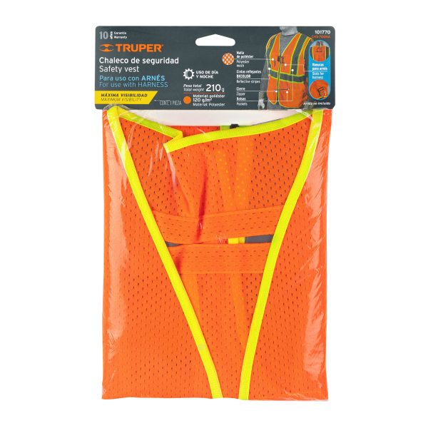 101770 - Chaleco de seguridad para arnés, alta visibilidad, naranja