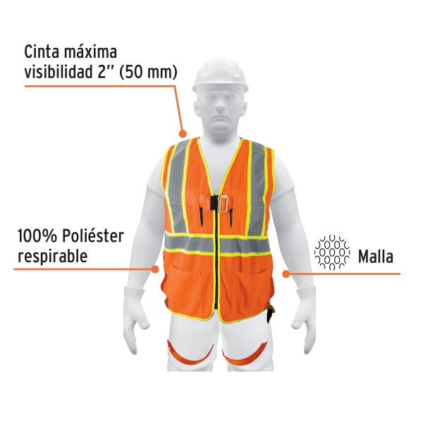 101770 - Chaleco de seguridad para arnés, alta visibilidad, naranja