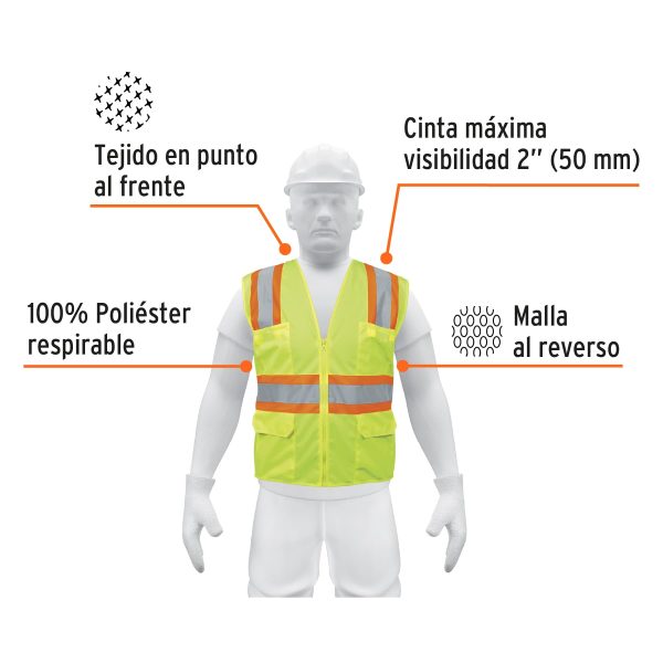 13476 - Chaleco de seguridad verde max visibilidad y 6 bolsas