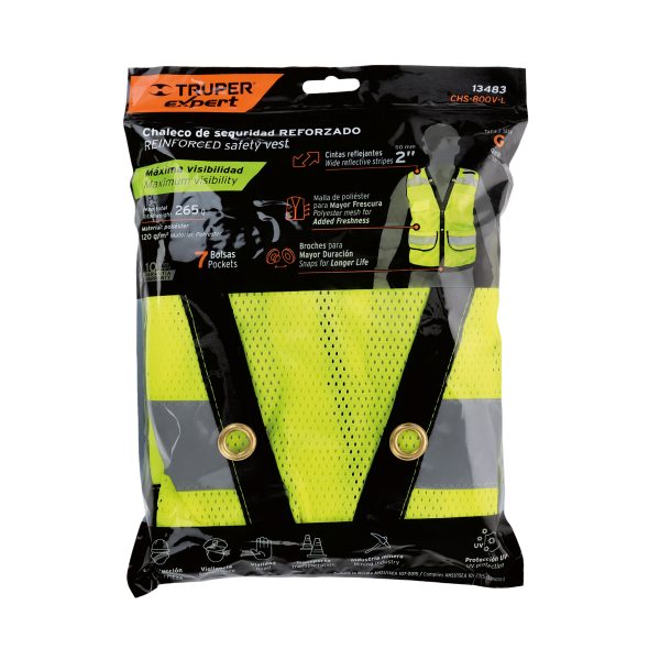 13483 - Chaleco seguridad reforzado verde con bolsas, G, Expert