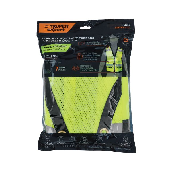 13484 - Chaleco seguridad reforzado verde con bolsas, XG, Expert