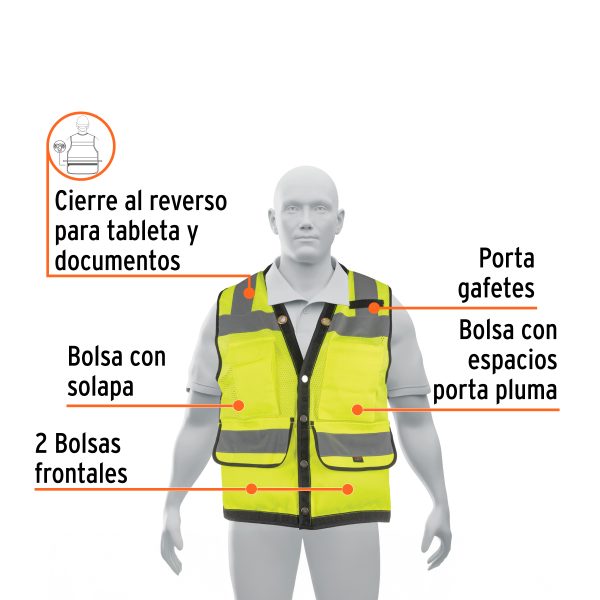 13484 - Chaleco seguridad reforzado verde con bolsas, XG, Expert