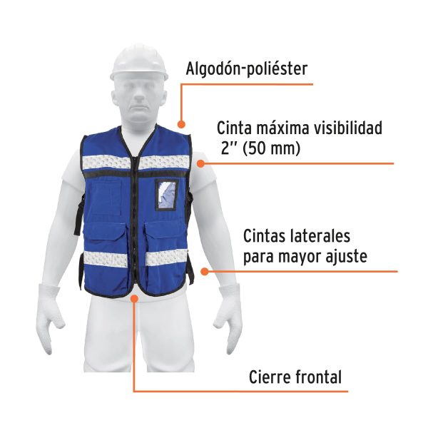 14670 - Chaleco brigadista con cintas reflejantes, color azul rey