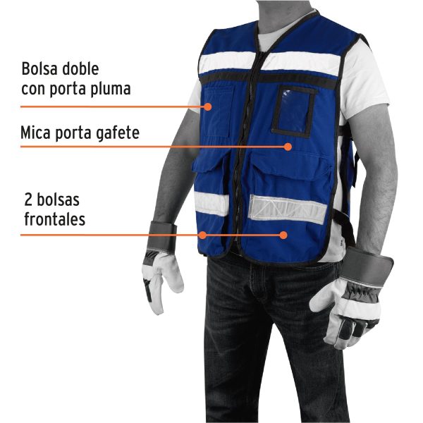 14670 - Chaleco brigadista con cintas reflejantes, color azul rey